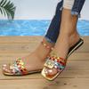 Large Size Colorful Woven Casual Flat Slippers for Women, Open Toed Flat Bottom Straight Shoes