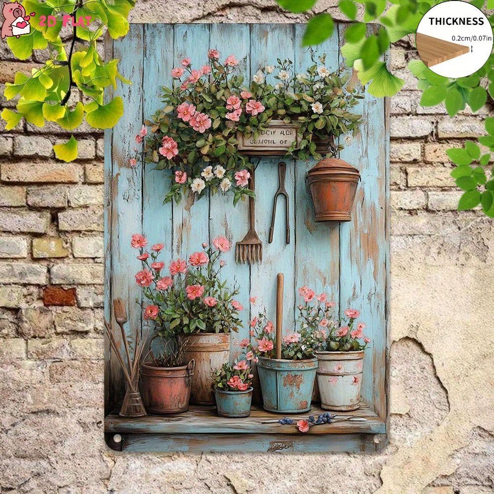 Vintage Metal Flower Wall Art Poster, 20x30cm Decorative Home Garden Sign