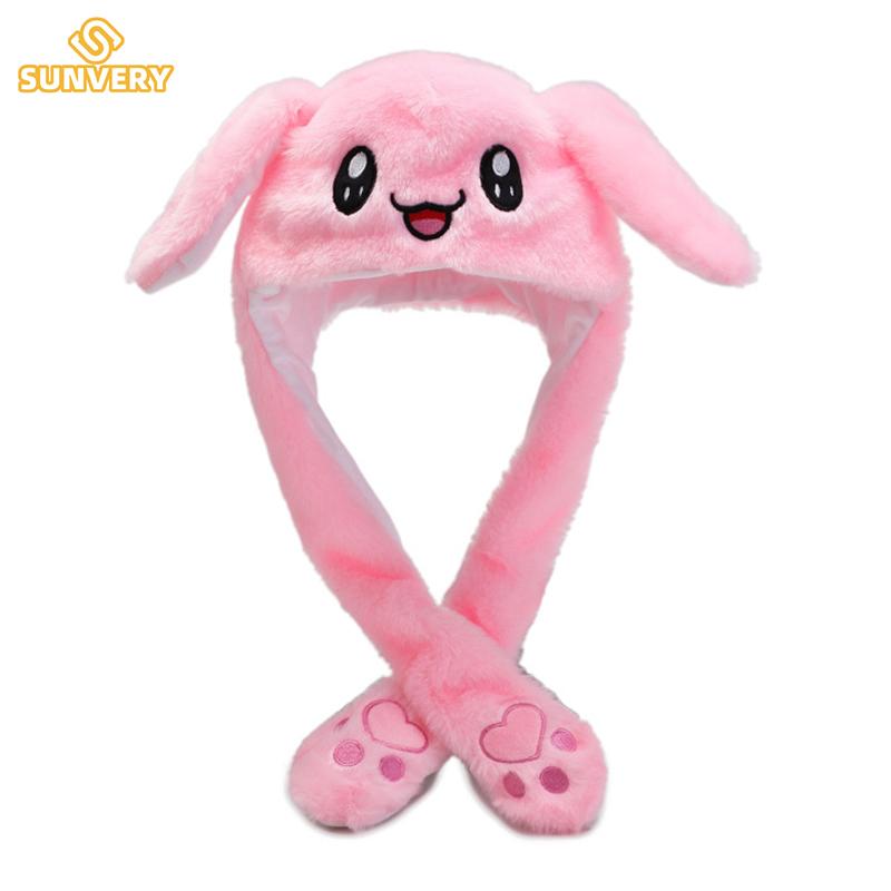 Non-Toxic Jumping Rabbit Hat Plush Ear Funny Glowing Ear Moving Bunny Hat Cosplay Halloween Christmas Party Hat 5-18 Years And Adult