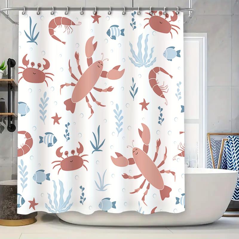 

Blue Sea Creature Print Shower Curtain Bath Mat Decor Home Waterproof Decoration Red Crabs 3D Digital Printing Fabric Shower Cur W60H190(CM)-1 Pcs