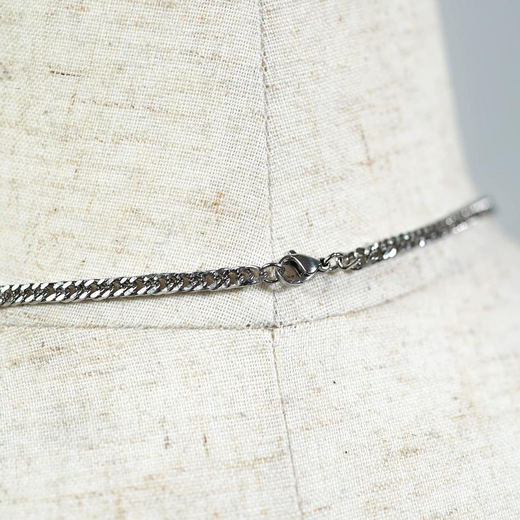 Brodiaea Herren Stahl Fischgrätenkette (S), Silber, Panzerketten-Halskette, Edelstahl, Hypoallergen [Gesamtlänge: 50cm]