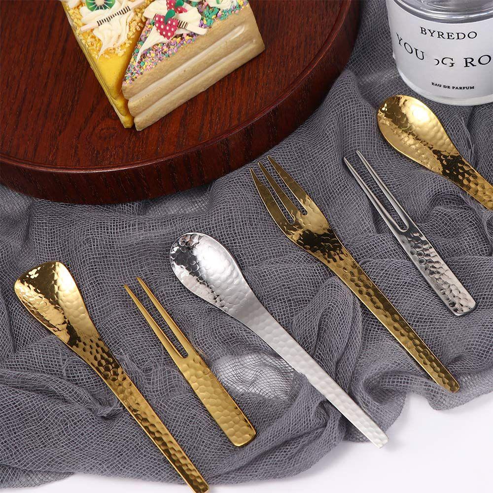 Metal Handmade Coffee Dessert Cake 304 Stainless Steel Teaspoon Stirring Spoon Tableware Fruit Fork
