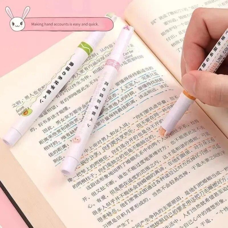 6pcs/set Line Shaped Highlighter Pen Color Roller Tip Curve Liner Art Contour Marker Highlighter Journal School Stationery