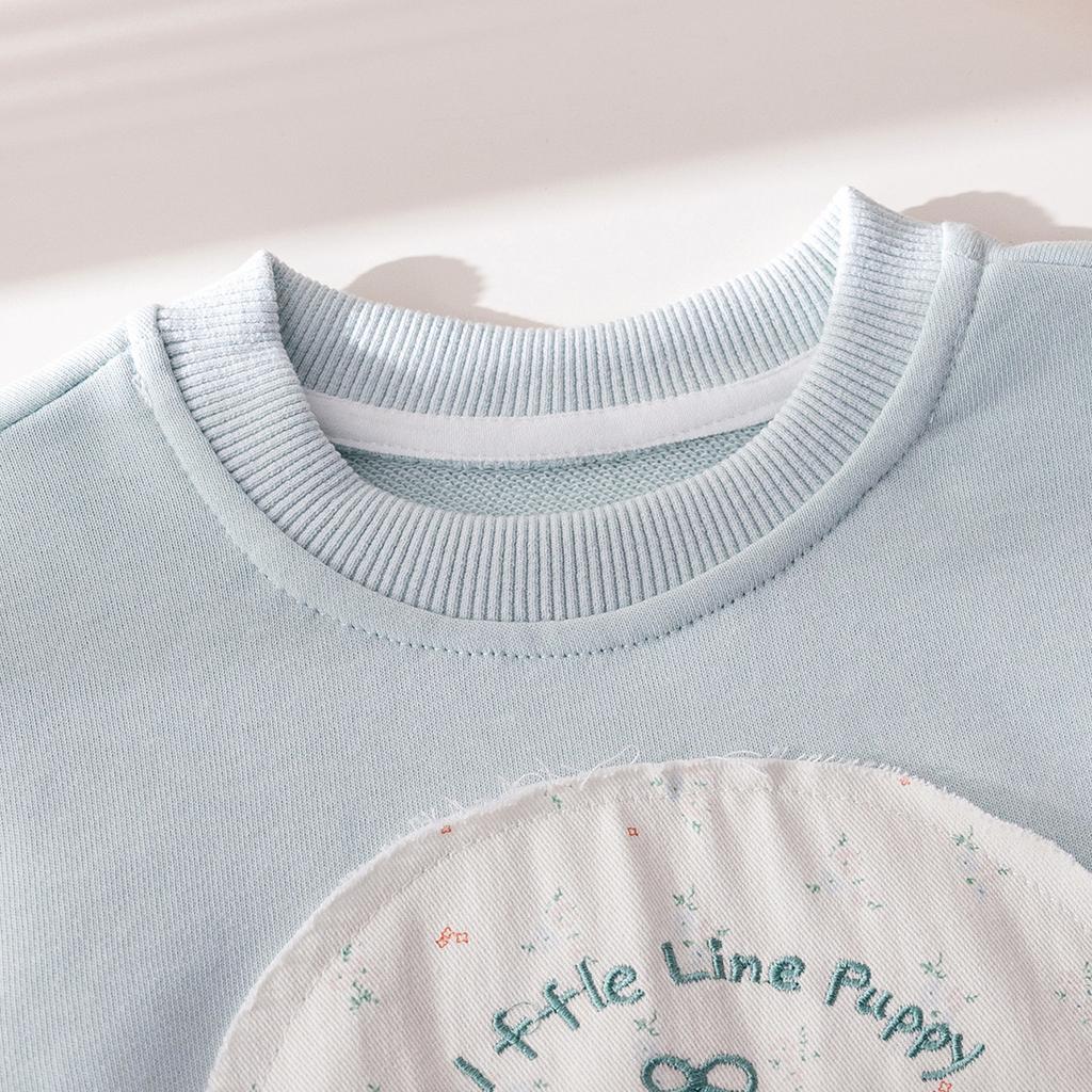 Girls' Spring and Autumn Set Sweet and Cute Embroidered Cloth Hoodie Floral Loose Straight Pants Two Piece Set