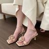 Fashion New Elegant Woman Sandals High Heeled Sweet Rose Closed Toe Footwear Summer Slingback Pointed Fashion Dress Ladies Shoes