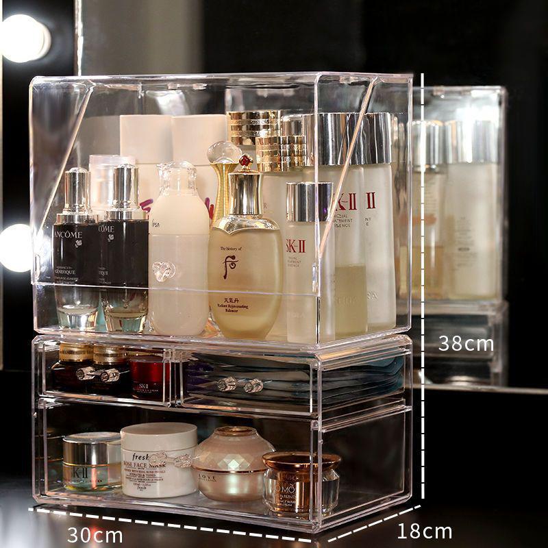 Organizator cosmetic transparent rezistent la praf cu capacitate mare pentru rujuri și produse de îngrijire a pielii