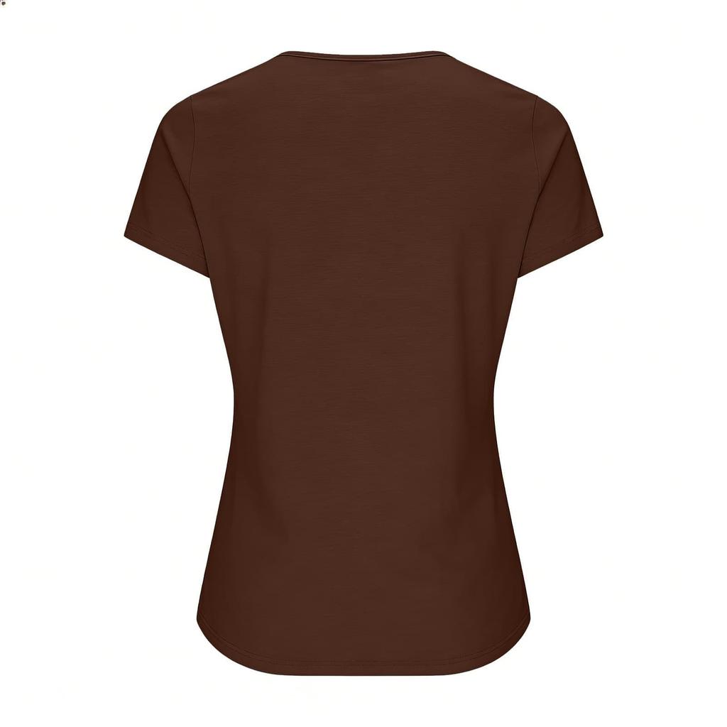 Women's Short Sleeve Tops V Neck Lace Trim Ribbed Fitted Tight Casual Basic Tee