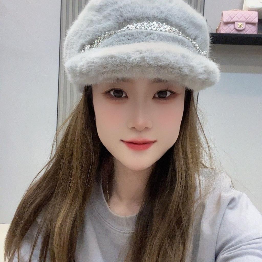 Imitation Mink Hat Women's Winter Foreign Style Big Eaves Duck Tongue Fashion Beret Elastic Cold Hat
