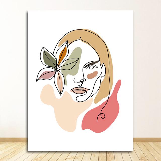 Wandbilder für Wohnzimmer, Salon, Heimdekoration, Wandkunst, Leinwand, Malerei, Blumenmädchen, abstraktes Gesicht, nordische Poster und Drucke