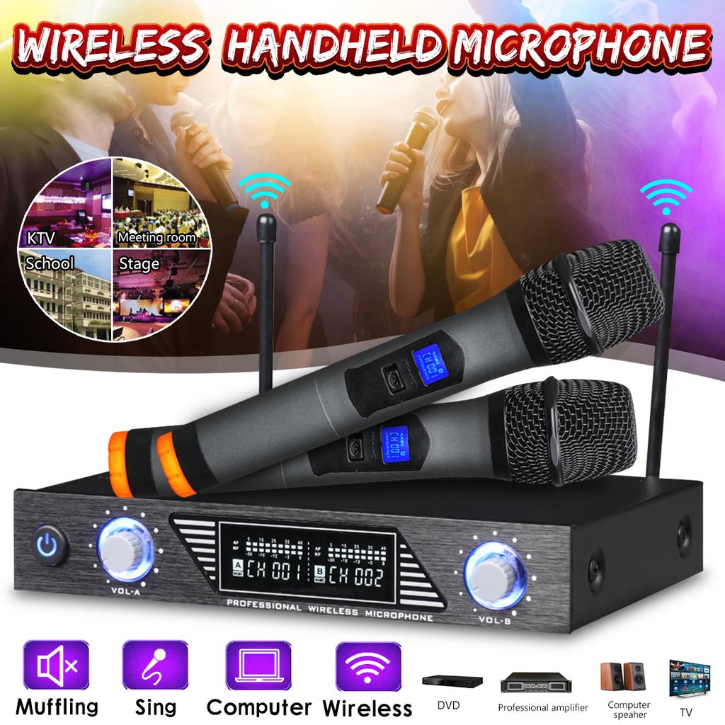 220V Professional Wireless 2 Channel Dual Cordless Handheld Mic
