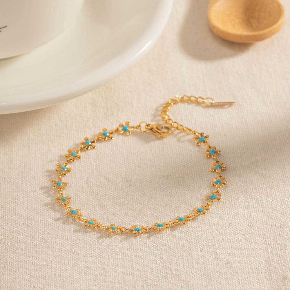 Vergulde Roestvrij Staal Waterdichte Ketting Armband Set Kleurrijke Kunstmatige Kristal Bloem Ketting Sieraden Set voor Vrouwen Cadeau