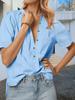 Women's Puff Sleeve Collared Blouse Half Button Down Cotton Loose Work Top