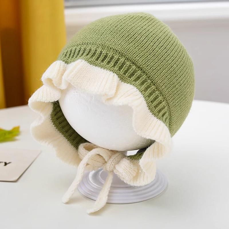 Autumn And Winter Baby Warm Lace Baby Knitted Hat Knitted Thickened Baby Ear Protection Hat Baby Knitted Hat Baby