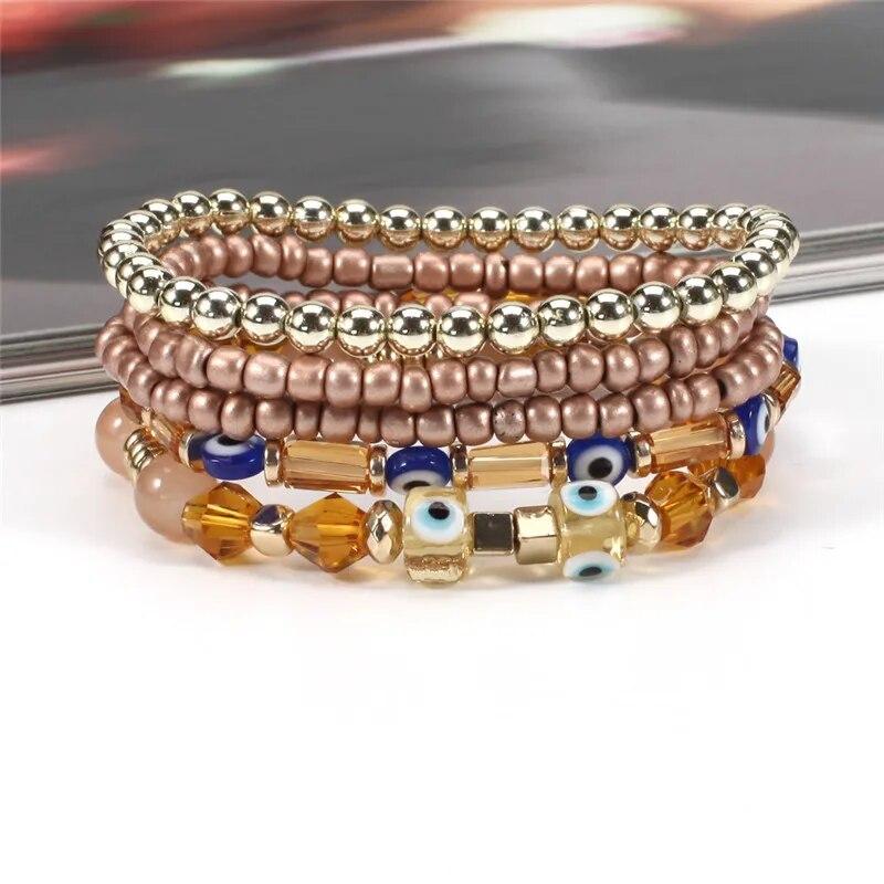 2023 Boho Reisperlen Armband für Frauen Mode Exquisite Glück Blau Bösen blick Perlen Armband Armreif Handgelenk Wrap Schmuck Geschenke