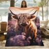 A Digital Printed Blanket Featuring a Skin-Friendly Cow And Floral Pattern, Suitable for All Seasons, Perfect for Use on The Sofa, Made of 100% Soft A
