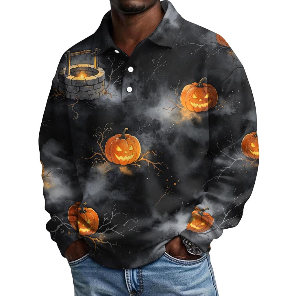 Men's Halloween Long Sleeve Button Up Shirt for Party and Casual Wear