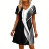 Modisches Damenkleid mit Print, V-Ausschnitt, kurzärmelig, locker, lässig, für den Strandurlaub