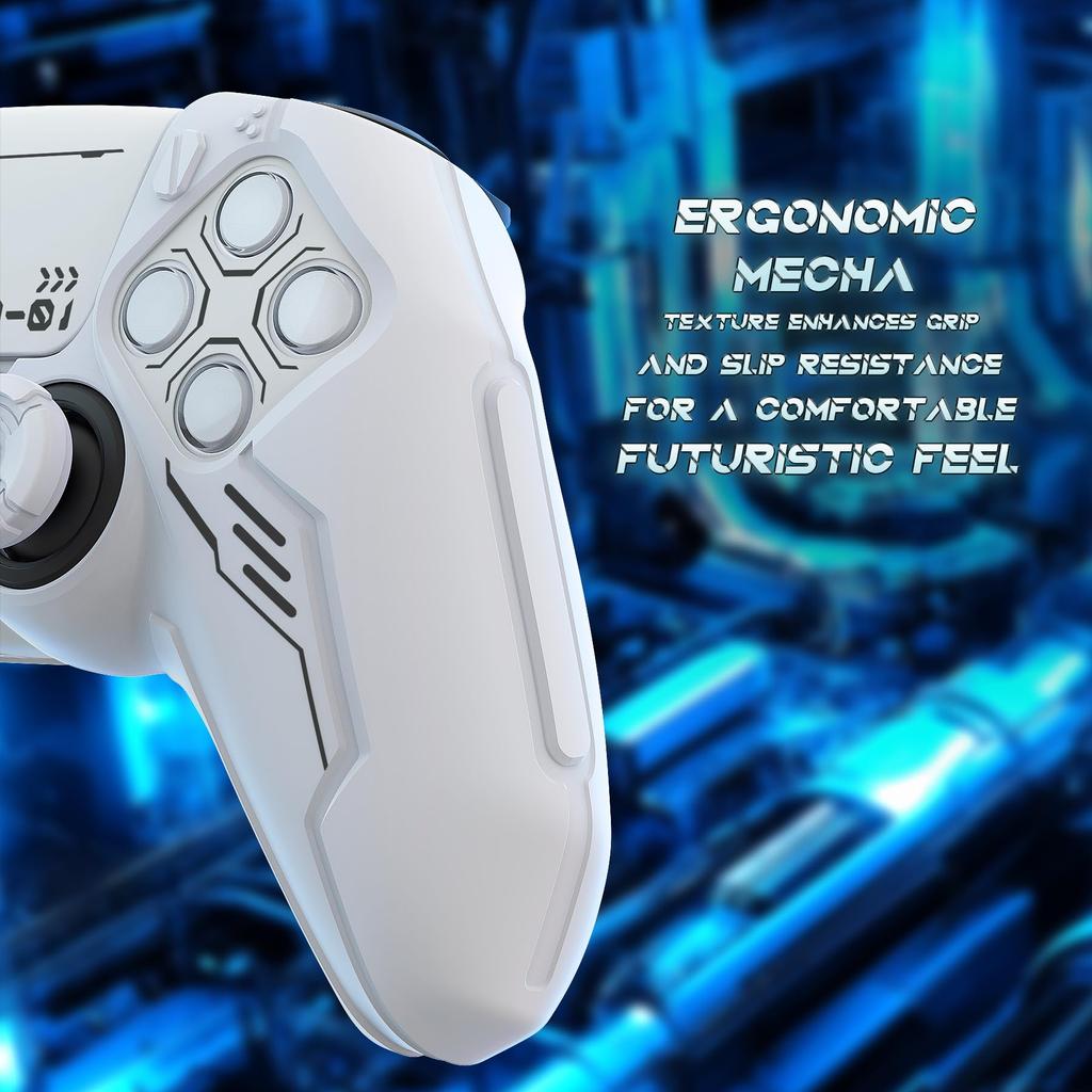 Silicone Cover for PlayVital Mecha Edition PS5 Improved Compatible with Charging Thumb Cap and Sticker Included Controller, Shockproof, Anti-slip
