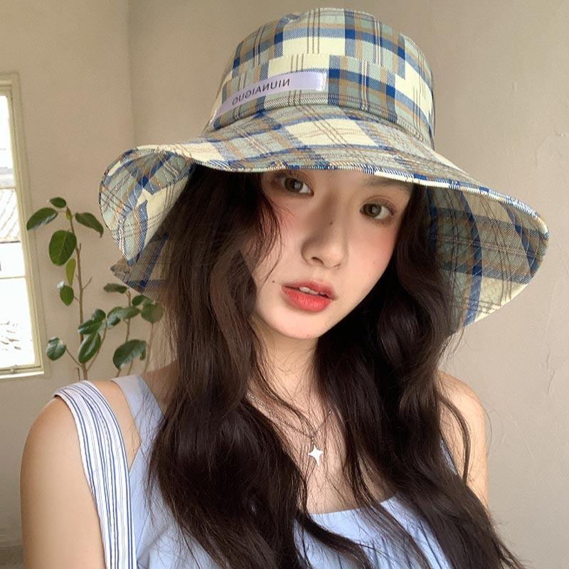 Plaid Fisherman Hat Children's Summer New Fashion Travel Vacation Basin Hat Big Brim Sunscreen Hat