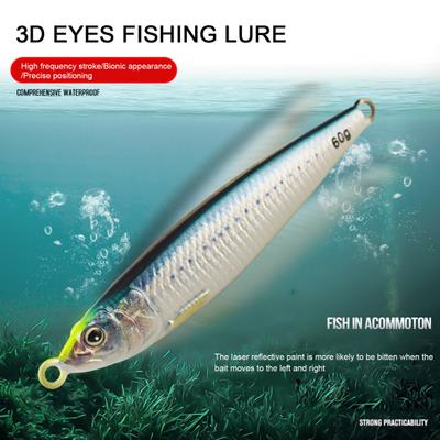 9CM 60G 3D Bionic Glow Vertical Jig Esca per pesca in acqua salata Pesca in mare Jigging Cucchiaio Esca per tonno Salmone Pesce vela Strisce Spigola Cernia Snapper