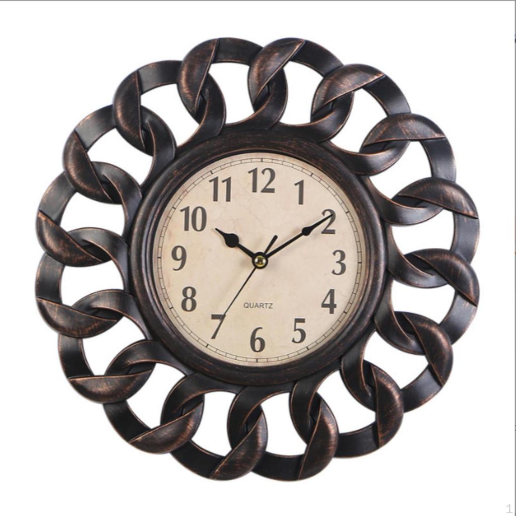 Clock with Openwork Frame Vintage Analog Wall Decorative Decor for Living Room, Hallway,