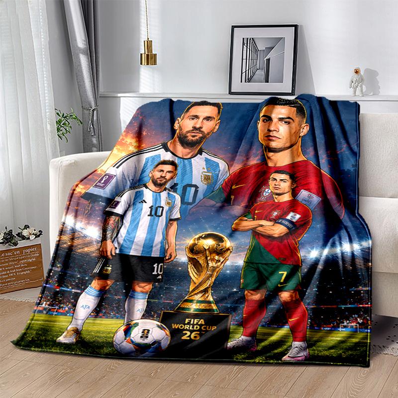 Messi & Ronaldo Flannel Blanket Soft All-Season Throw, Design for Camping, Car Travel, Hiking Sofa, Bed, Office Perfect Gift for Parties