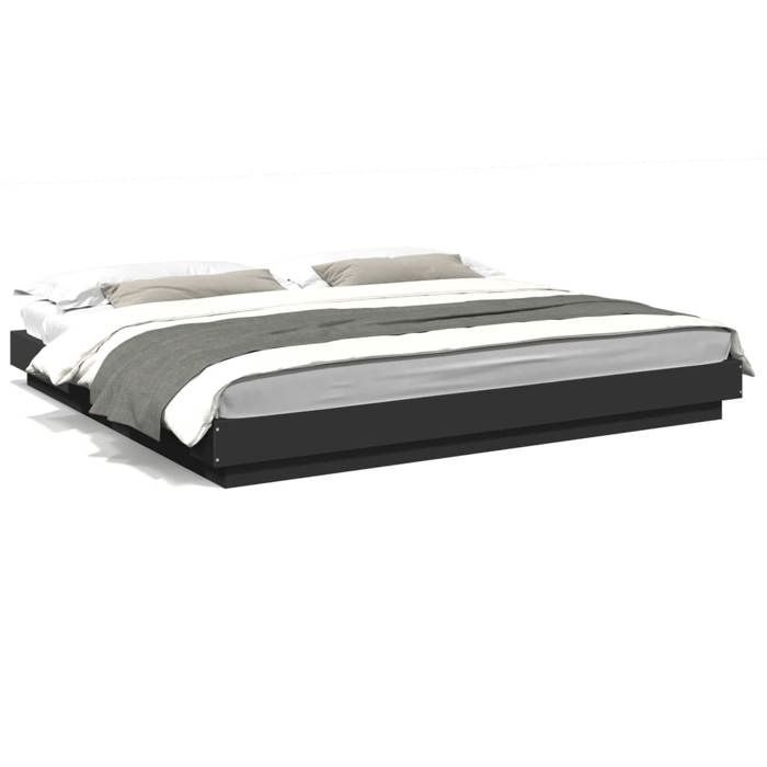 VidaXL Bed Frame with LED Lights Black 200x200cm Engineered Wood, Bedroom Furniture, Bed Base, Pallet Bed, Bed, Double Bed, 3281071