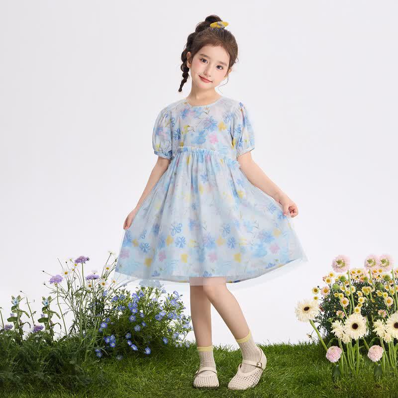 Girl s Puff Sleeve Floral A-Line Dress 110