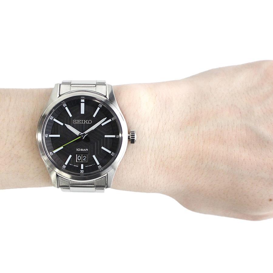 SEIKO SUR535P1 SUR535P Quartz Simple Sporty Date Black Silver Stainless Wrist Watch For Men