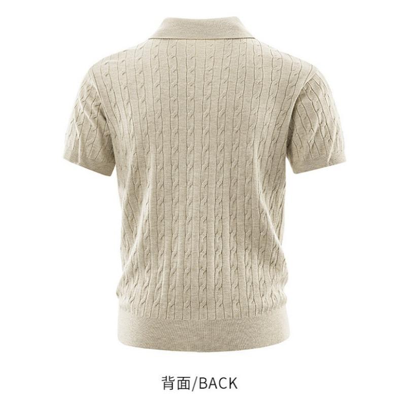 Men Business Casual Cable Knit Short Sleeve Collared Polo Shirt
