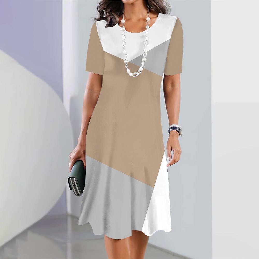 Womens Dresses 3d Gradient Geometric Print Short Sleeve Clothes Fashion Loose Skirt Summer Lady Oversized Vacation Dresses