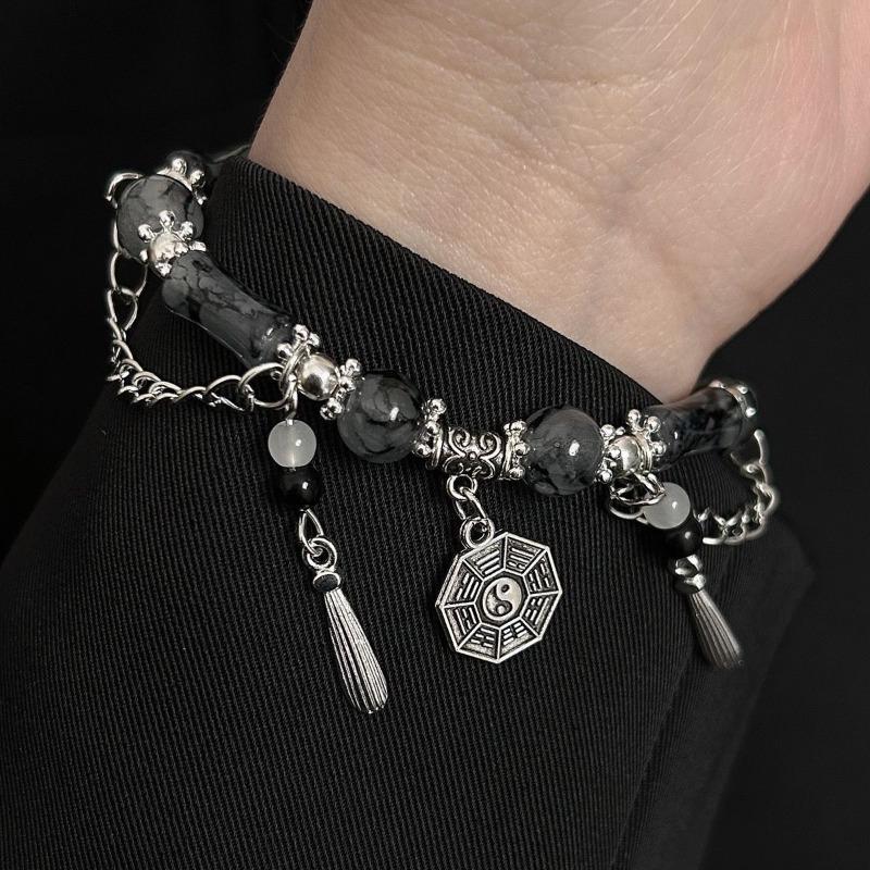 Pulseira de fofoca Tai Chi com design original de nicho, pulseira de contas pretas e tinta feminina, para casal