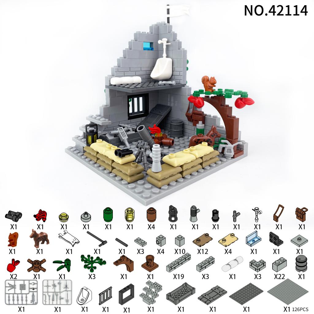 US Army Field Corps Ruins Scene Artillery Small Particle Building Block Children's Toy Mortar Figures Assemble Fancy Toy