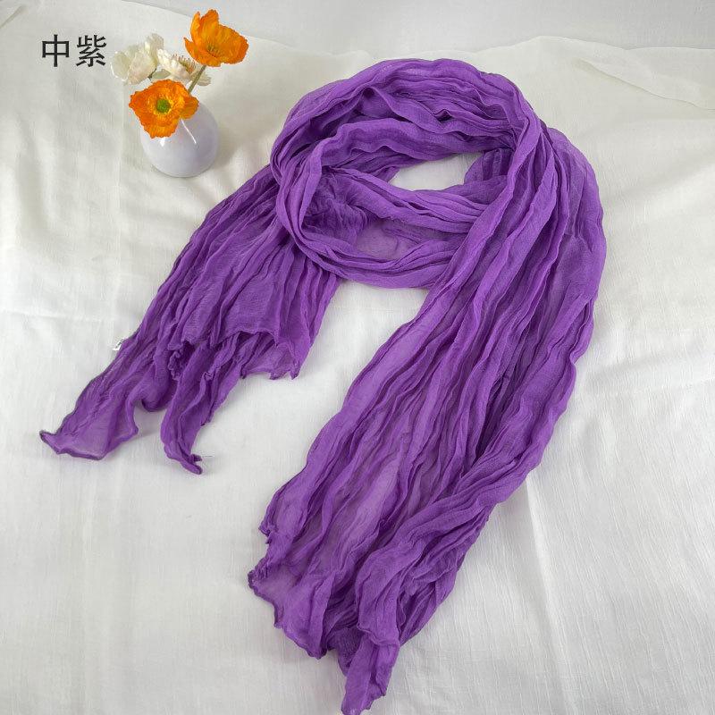 Women Soft Breathable Cotton and Linen Scarves Solid Color Pleated Scarf Retro Bohemian Style Long Wraps 180*90cm Multi Color