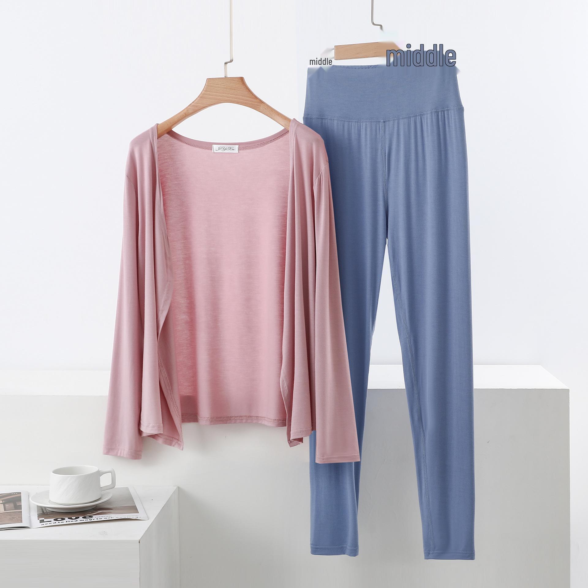 

Spring/Summer Women s Loose Long Sleeve Cardigan & Modal Pants Two-Piece Set - Japanese/Korean Style M