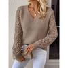 V Neck Hollow Out Women Knitted Pullovers Solid Color Long Sleeved Sweaters New Cozy Korean Style Lady Comfortable Clothing