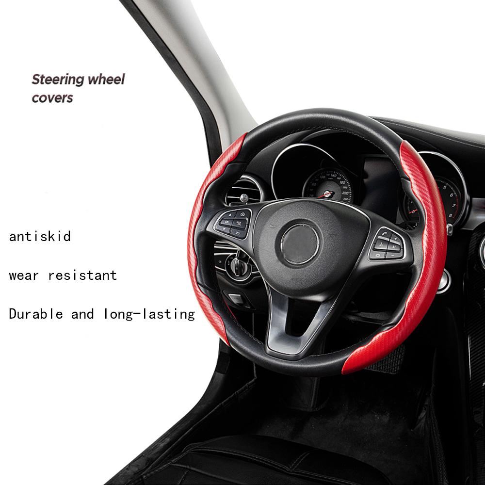 Universal 1 Pair Carbon Fiber Leather Car Steering Cover Non-Slip Fiber Leather PVC Wheel Booster Cover
