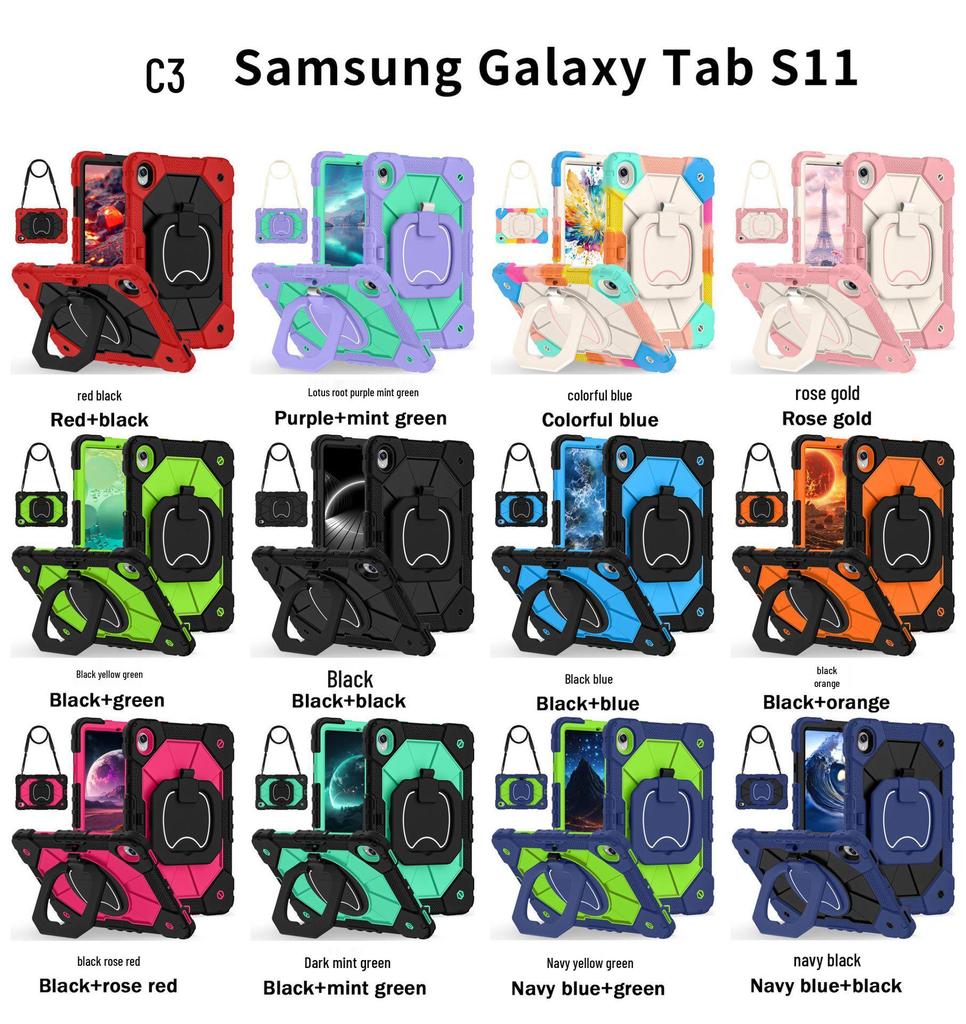 Samsung Tab S10 FE/Lite Tablet Hülle mit Armbandständer, S11/A11+ Kompatibel, Vollumschließender Silikonschutz