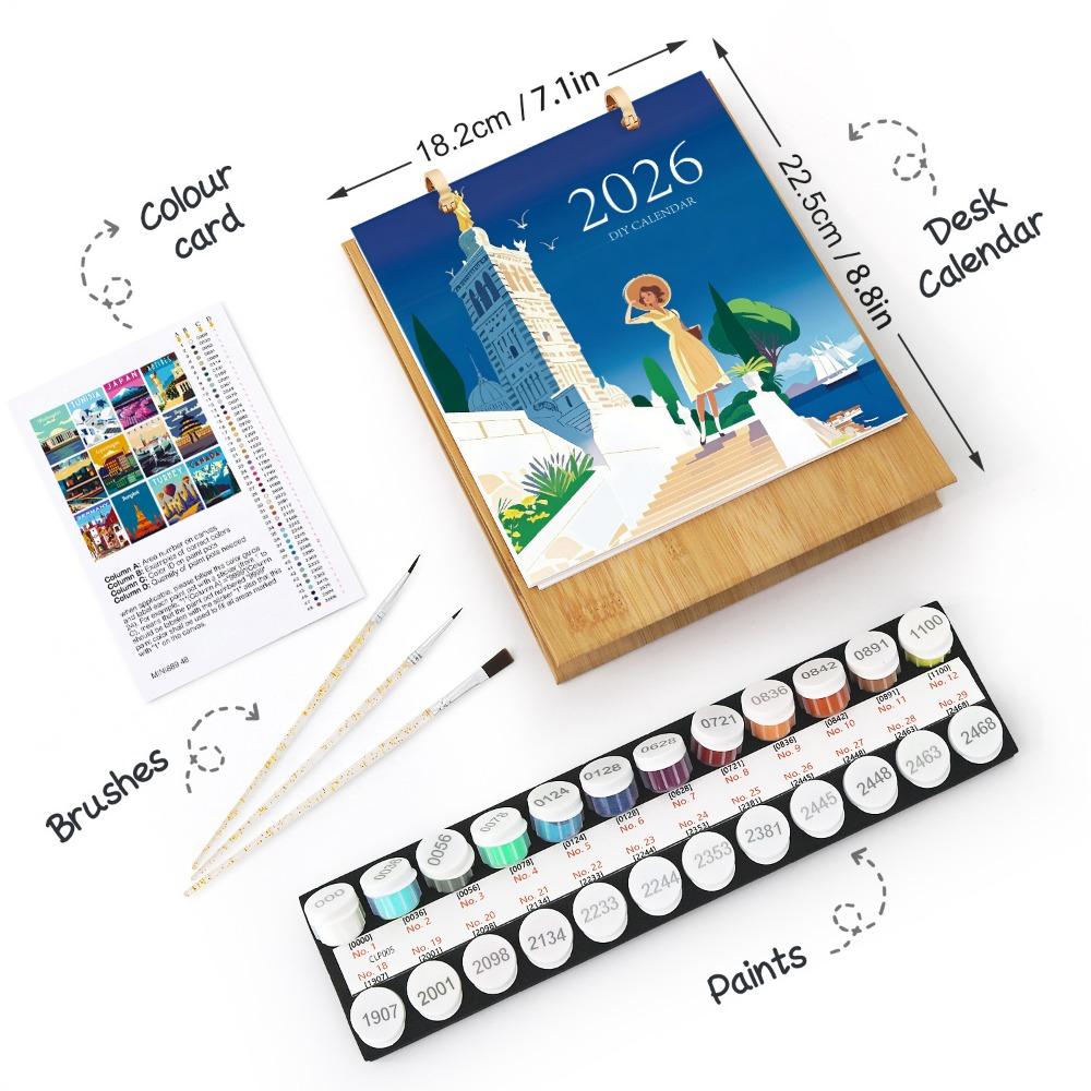 DIY Paint Desk Calendar Paint by Numbers Christmas Pattern Hand Drawn Calendar Creative Ornament Standing Flip Calendar