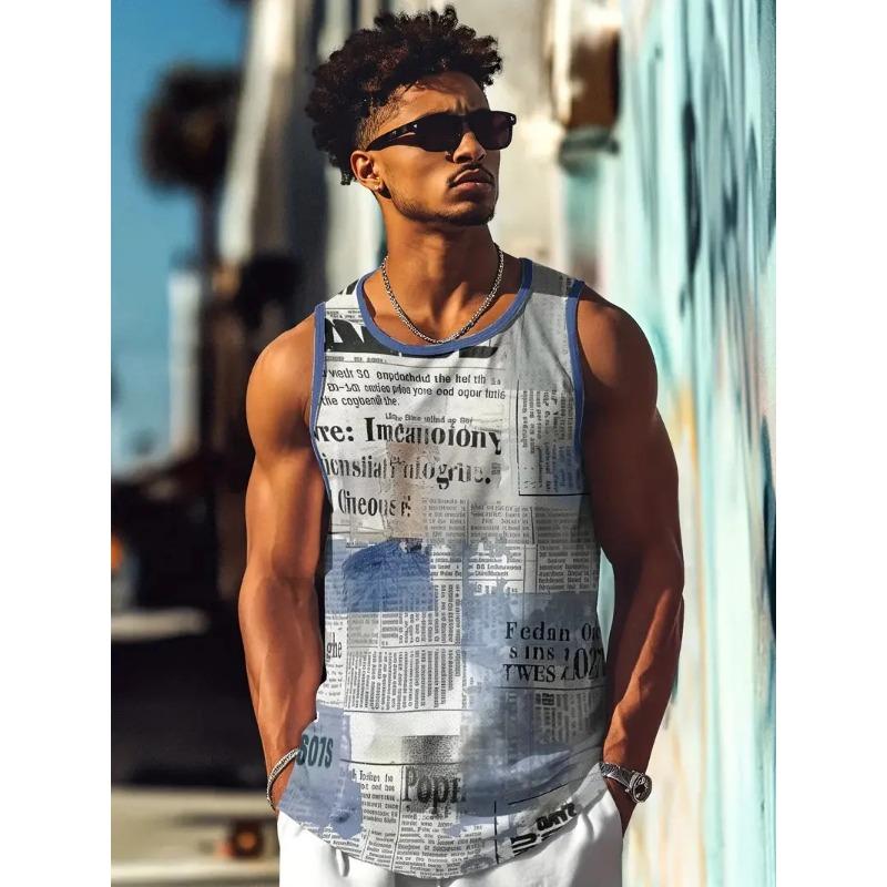Sommer Rundhals 3D Color Block Bedrucktes Top Modische Lässige Ärmellose Weste Herren T-Shirts 4XL