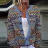 Cardigan Tricot Femme Col Rond Boutonnage Simple Imprimé Floral Manches Longues Vêtement d'Extérieur Décontracté
