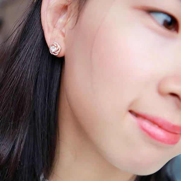New Arrival Jewelry Female 925 Silver Needle Twist Rose Flower Zircon Crystal Stud Earrings for Women Brincos Pendientes