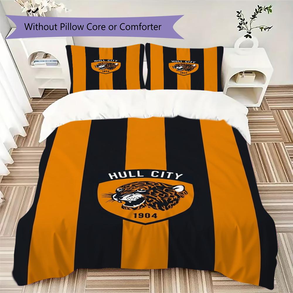 Hull City FC Pattern Bedding uilt Set uilt Cover Pillowcase Home Decoration Birthday Gift (1 * duvet cover + 2 * pillowcase without core)