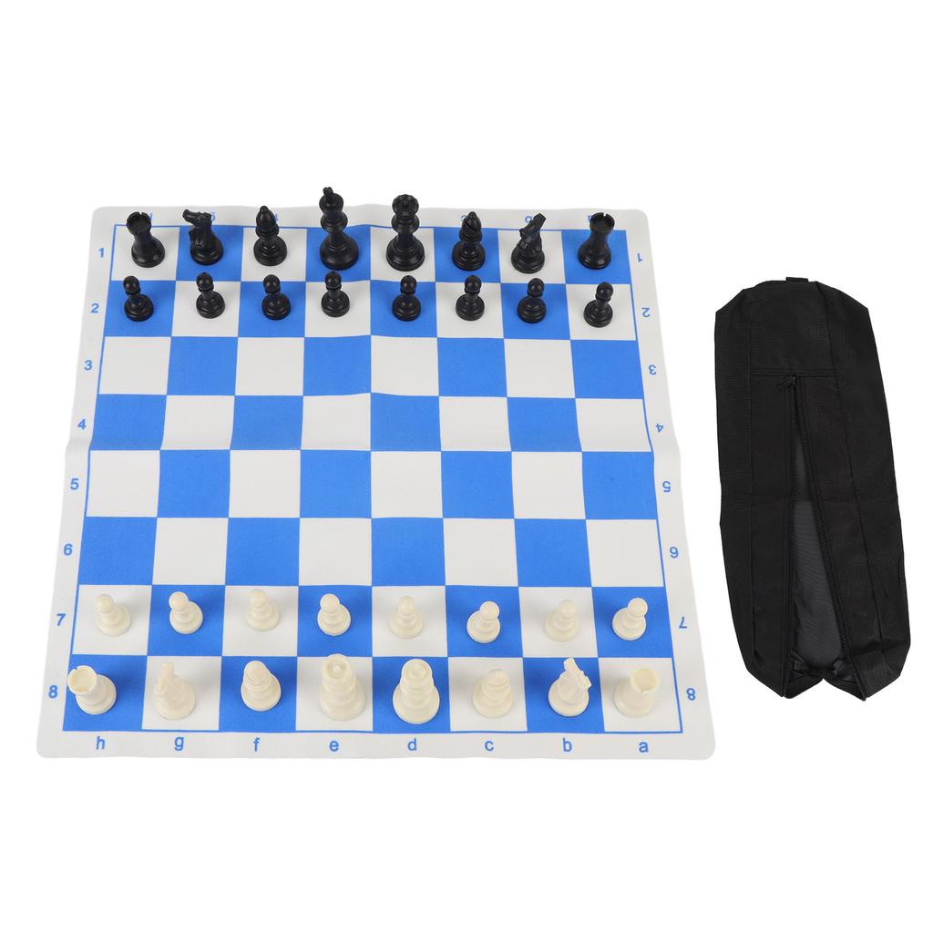 Tischschachspiel 75mm Höhe Künstlicher PU-Samt 42cm Blau und Weiß Schachbrettspiel für