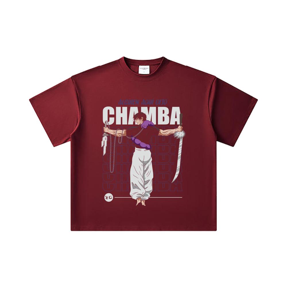

260 GSM Double Yarn 32 Count 100% Cotton Jujutsu Kaisen V48 Toji Print Unisex Heavy Cotton T Shirt 2XL вина червоного кольору