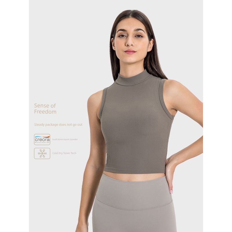Original Fitness Yoga Wear Tops Women's Quick-Drying Slim Fit Fashion Tape Pilates Training Wear Turtleneck Sleeveless Vest