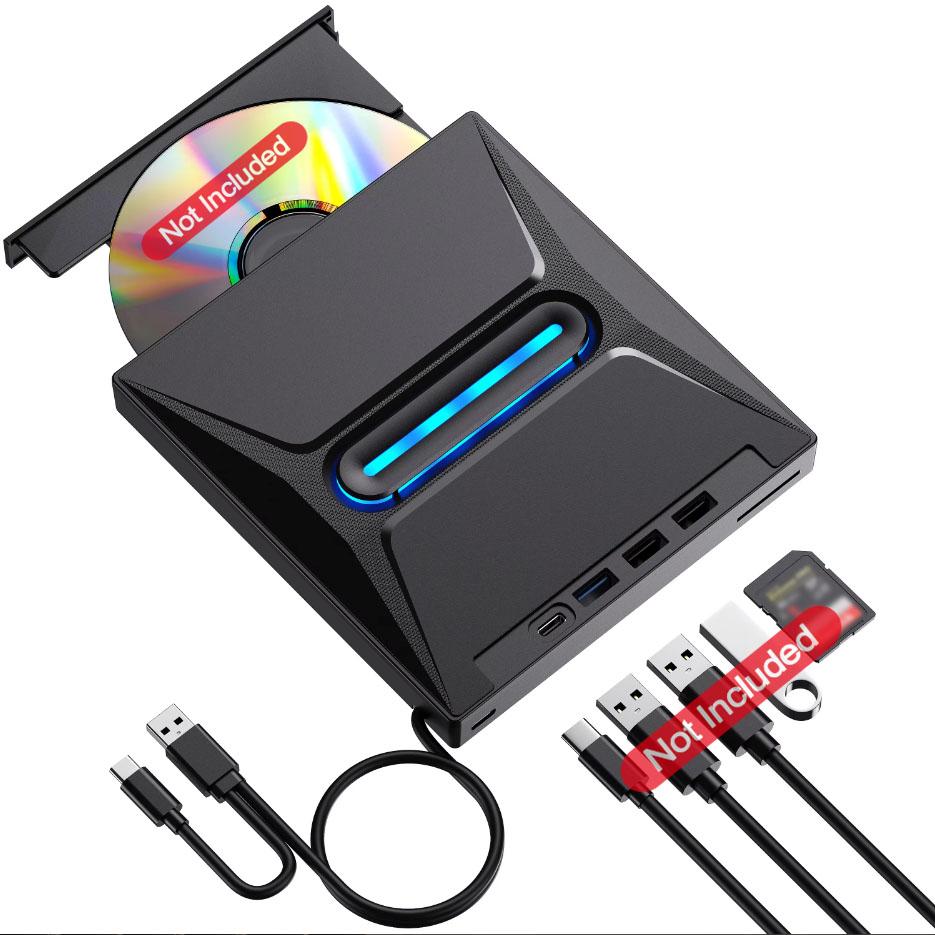 External CD DVD Burner CD ROM Burner CD/DVD+/-RW Drive SD Card Reader Optical Drive DVD Player Hub for Laptop Desktop