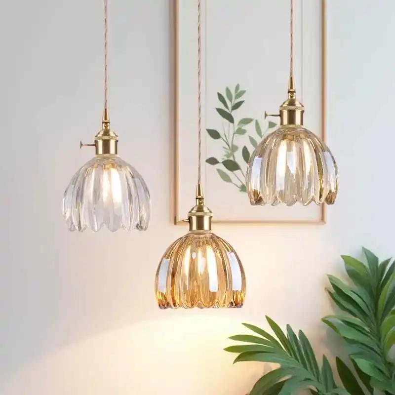 Retro Modern Glass Flower Twisted String Pendant Lamp Dining Room Bedroom Bedside Pendant Lamp With Built-in Switch Lighting