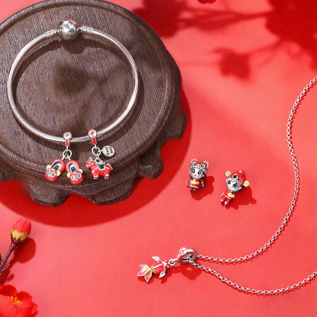 New Year'S Traditional Charms Beads Copper Fortune Cat Dragon Dangle Fit Bangle Bracelet Necklace Diy Jewelry