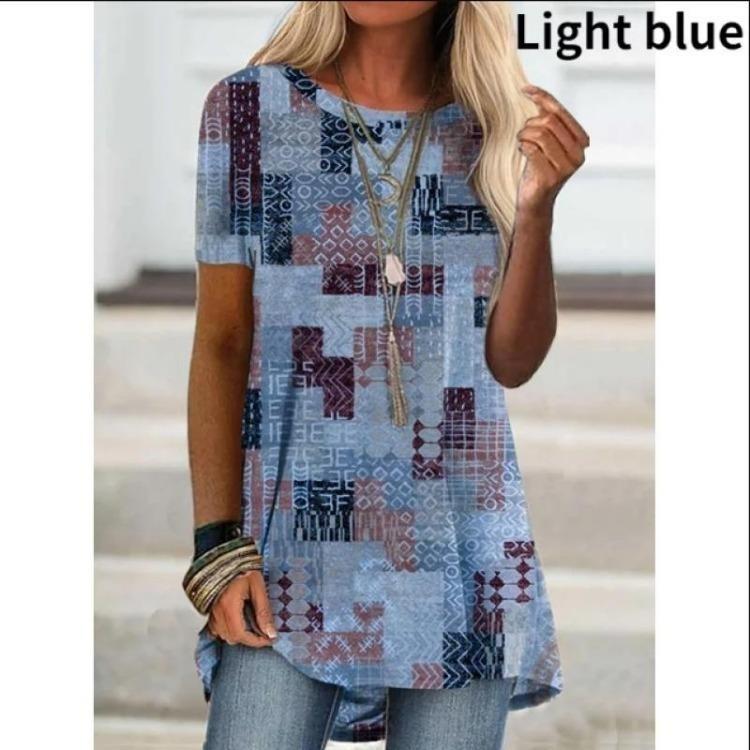 

Women Casual Floral Printed Loose Tunic Short Sleeve O Neck Tops Fashion Blouse Sizes S to 5XL Summer XL